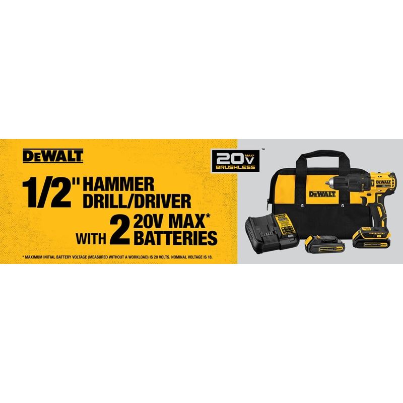 DEWALT DCD778C2 20V MAX Brushless 1/2 in. Compact Cordless Hammer Drill/Driver Kit