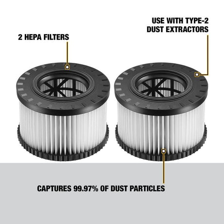 DEWALT DWV9330 Replacement HEPA Filter Set For DWV010 & DWV012 (Type 2) Dust Extractors