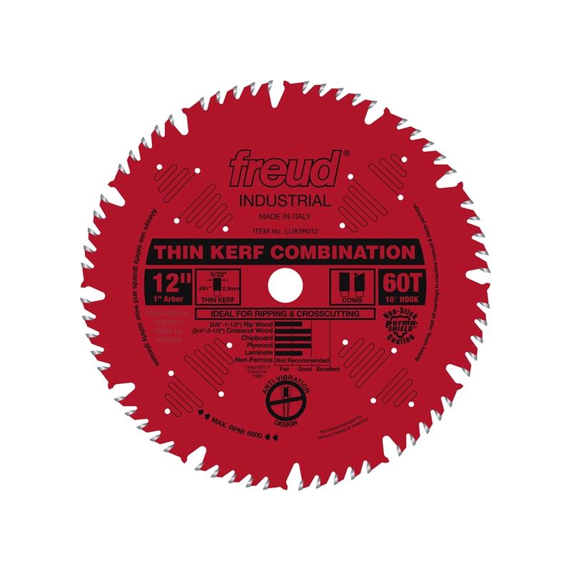 Freud | LU83R012 12" 60 Tooth ATB Thin Kerf Combination Saw Blade