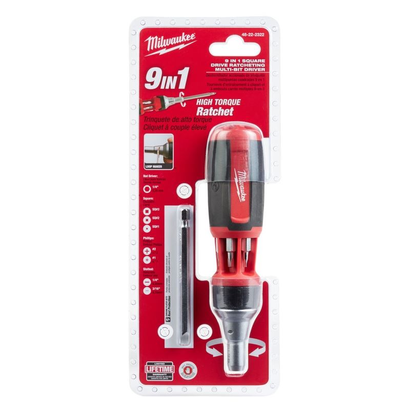 Milwaukee 48-22-2322 9-in-1 Square Drive Ratcheting Multi-bit Driver