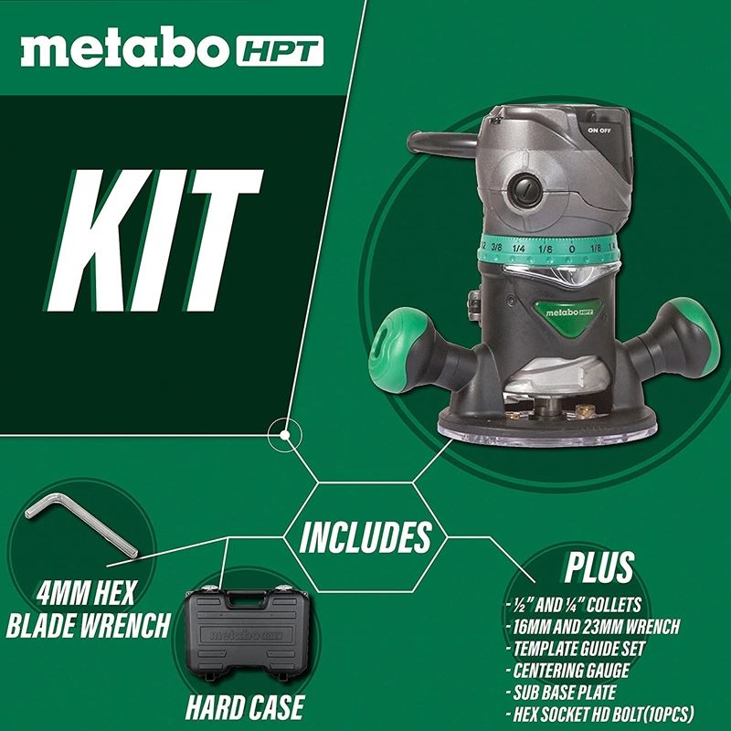 metabo HPT KM12VC 2-1/4 Peak HP Variable Speed Fixed/Plunge Base Router Kit