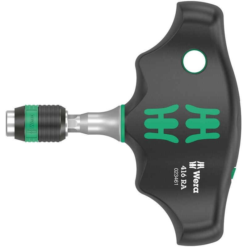 WERA 05023461001 416 RA T-handle bitholding screwdriver with ratchet function and Rapidaptor quick-release chuck, 1/4 x 45 mm