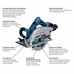 Bosch GKS18V-26LB14 PROFACTOR 18V Strong Arm 7-1/4 In. Blade Left Circular Saw Kit with (1) CORE 18V 8.0 Ah PROFACTOR Performance Battery