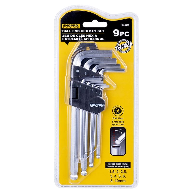 ROK 9-Piece Ball End Hex Key Set 1.5 To 10 mm, Metric