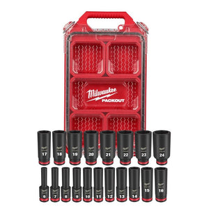 Milwaukee 49-66-6801 SHOCKWAVE Impact Duty Socket 3/8in Dr 19PC MM PACKOUT Set