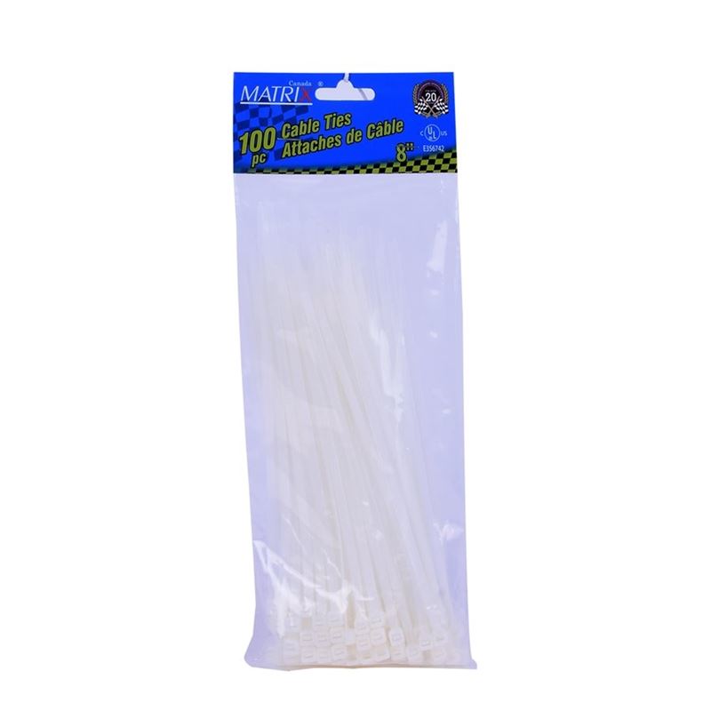 LightWay 100pc 8 in. Cable Ties (White)