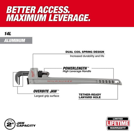 Milwaukee 48-22-7215 14L Aluminum Pipe Wrench with POWERLENGTH Handle