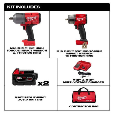 Milwaukee 2988-22R M18 FUEL Automotive High Torque/ Mid Torque  2-Piece Impact Wrench Kit