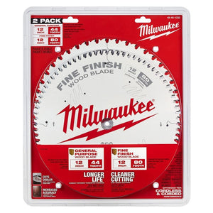 Milwaukee 48-40-1232 Circular Saw Two-Pack Wood Cutting Blades 12in 44T + 80T