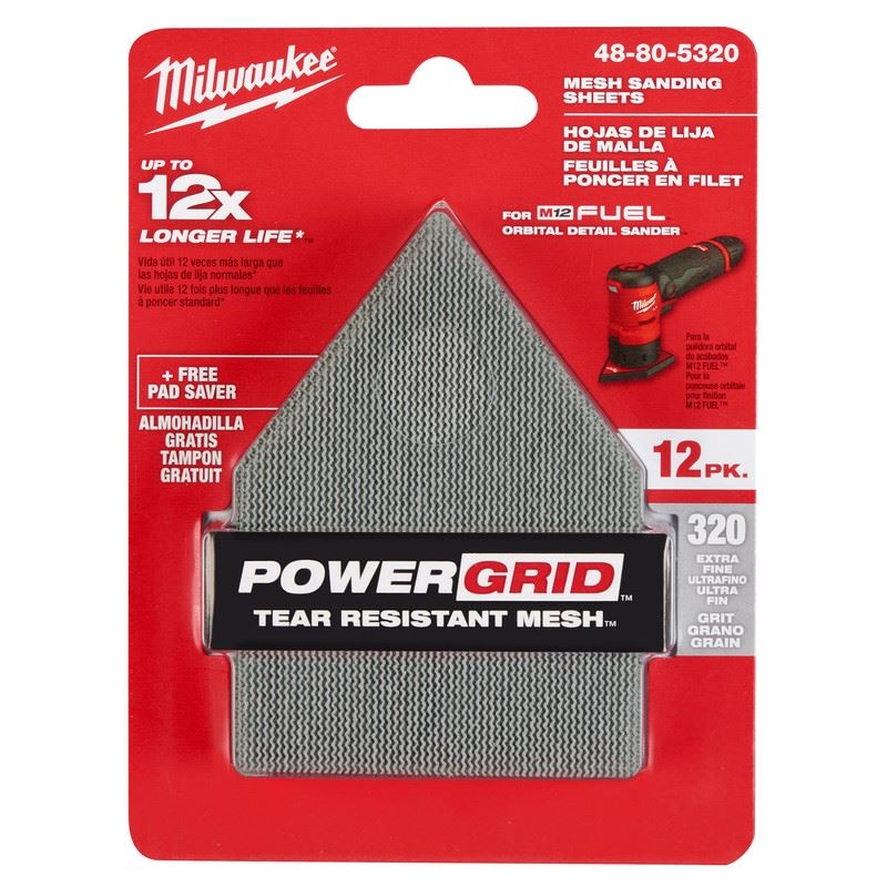 Milwaukee 48-80-5320 320 Grit Mesh Sanding Sheets for M12 FUEL Orbital Detail Sander 12-Pack