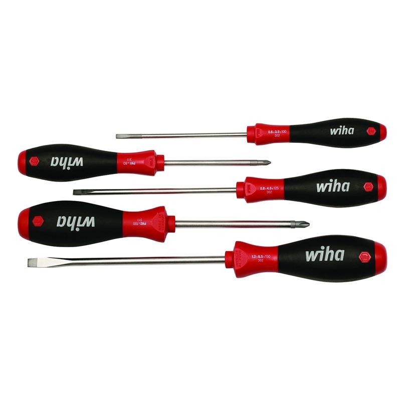 Wiha SoftFinish Slotted and Phillips Screwdriver Set 5-Piece