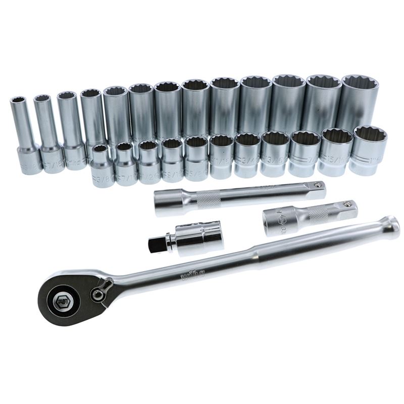 WIHA 33896 28 Piece 1/2â€ Drive Professional Standard and Deep Socket Tray Set - SAE